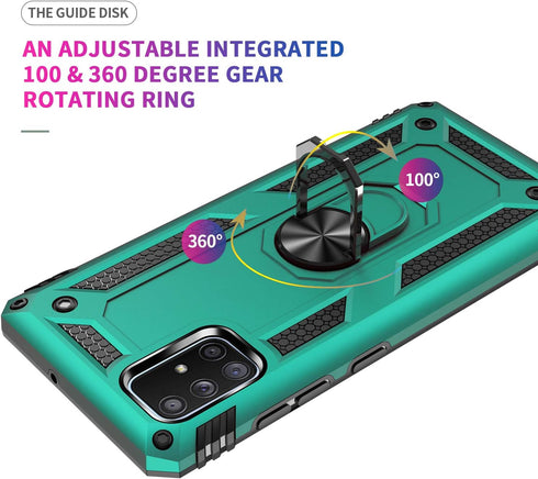 Samsung A71 5G Cellular Phone Case, Military Grade Heavy Duty Protection with Rotating Ring Kickstand, HD Screen Protector, Compatible with Samsun...