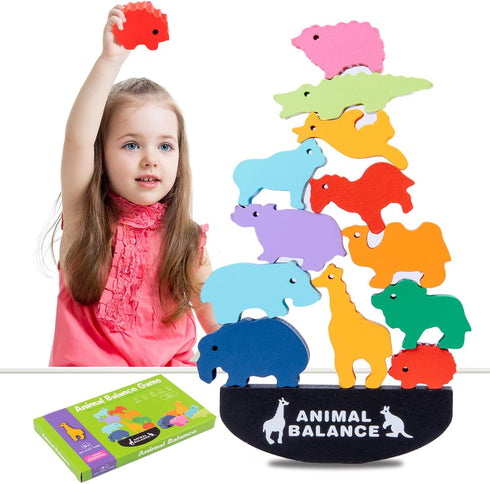 Wooden Blocks Stacking Toys for kids, AULEGU Animal Balance Game for Toddler, Fine Motor Skill Toys for 3 4 5 6 7 Year Old, Farm Animal Shape...