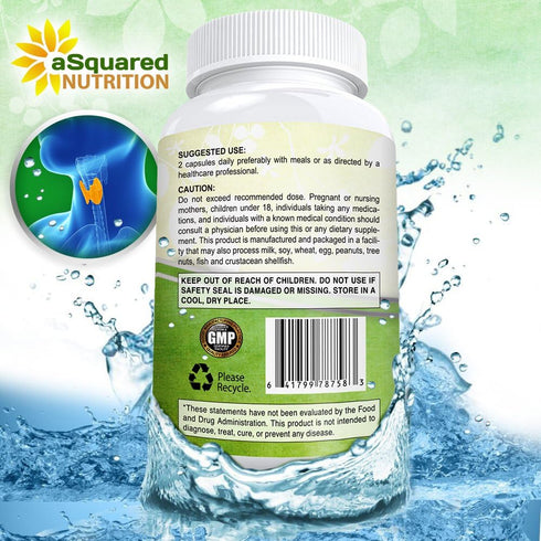 aSquared Nutrition Premium Thyroid Support Supplement with Iodine (180 Capsules) - Best Herbal & Vitamin Complex Pills w/ B12, Ashwagandha, Bladde...