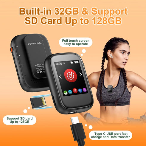 32GB Mp3 Player with Bluetooth 5.3,Portable Mp3 Mp4 Music Player with Clip,Good for Sports Support FM Radio Voice Record Built-in Micro SD Card Sl...