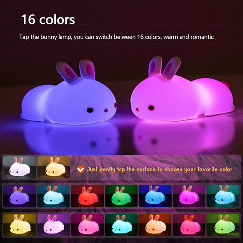 YOTOZU Cute Bunny Night Light, USB Rechargeable Kids Night Light, Warm White and 16 Colors Breathing Modes Led Animal Lights for Girls, Childrens,...