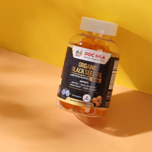 Organic Black Seed Oil Gummies 1500mg - Black Seed Oil Softgels Capsules with Honey, Pineapple Flavor - Gluten Free, Soy Free & Non-GMO...