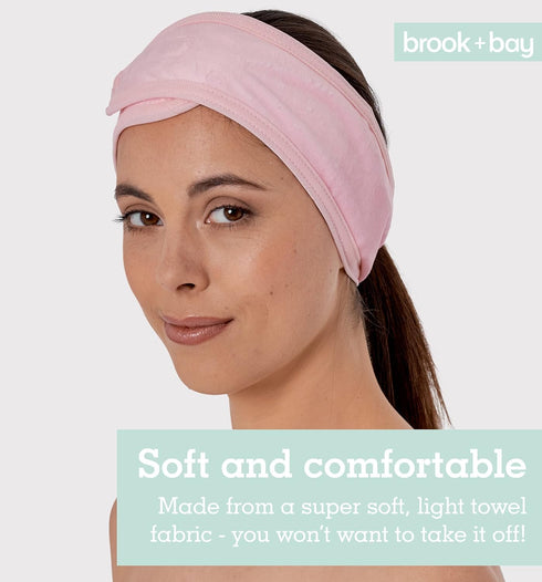 Brook + Bay Spa Headband for Washing Face - Makeup & Skincare Face Wash Head Band - Face Mask Towel Terry Hair Band for Women - Pink...
