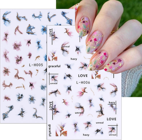 6 Sheets Smoky Marble Nail Art Stickers 3D Self-Adhesive Butterfly Nail Decals Wavy Stripes Geometry Abstract Nail Design Textured Lines Blooming ...