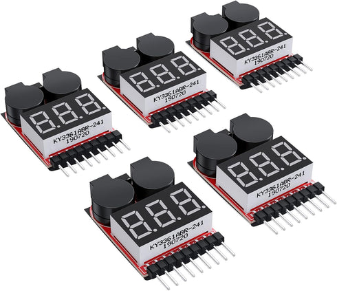 CAMWAY 5PCS 2in1 1-8s Lipo Battery Voltage Tester,RC Low Voltage Buzzer Alarm,Battery Monitor Checker Tester for 1-8s Lipo/Li-ion/LiMn/Li-Fe...