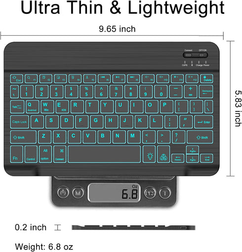 Keyboard for iPad (9",9.7",10.1",10.2",10.5",10.9",11") Tablets, Samsung Galaxy Tablet (10.4, 10.5, 10.9, 11 inch) - 7 Colors Backlit, Bluetooth W...