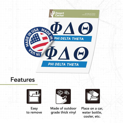 Desert Cactus Phi Delta Theta Sticker 2-Pack Decal Greek for Window Laptop Computer Car (Color/Letter Name Sticker)...