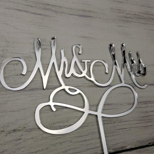 Mr and Mrs Cake Topper, Bride And Groom Sign Wedding Engagement Cake Toppers Decorations (Mirror Silvery Acrylic)...