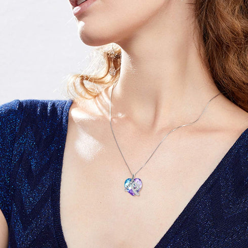 AOBOCO Heart Necklace Sterling Silver Heart Pendant Crystal Jewelry I Love You Forever Gifts for Women...