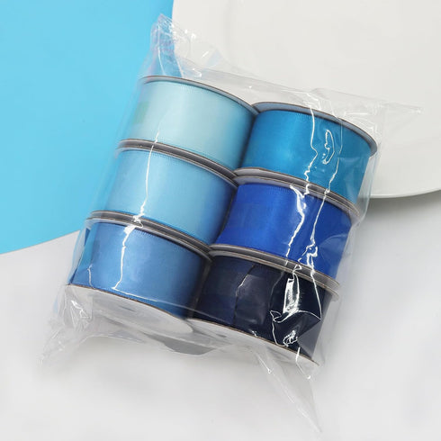 Double Face Blue Satin Ribbon for Gift Wrapping Wedding Gift Ribbon Baby Shower Boy 6 Colors Satin Ribbon 1" X 5 Yard Each Total 30 Yds Per Packag...