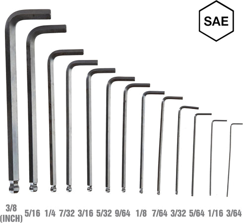 OEMTOOLS 24287 13-Piece SAE Hex Key Set, Allen Wrenches Set, Long Arm Ball End Hex Key Wrench Set, Allen Key Storage...