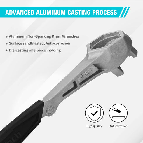 DURATECH Aluminum Drum Wrench, 3-in-1 Bung Wrench, Barrel Opener Tool for Opening 10 15 20 30 55 Gallon Drum, Fits 2" and 3/4" Plastic Bung Cap...