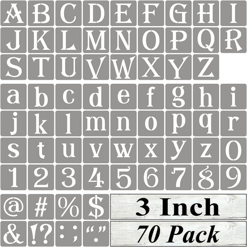 3 Inch Alphabet Letter Stencils for Painting - 70 Pack Letter and Number Stencil Templates with Signs for Painting on Wood, Reusable Alphabet and ...
