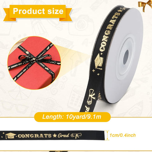 2023 Graduation Ribbon, White Graduation Ribbon with Gold Lettering for Party Favor Gift Wrapping Graduation Party Decoration 0.4Inchx10Yards (Bla...