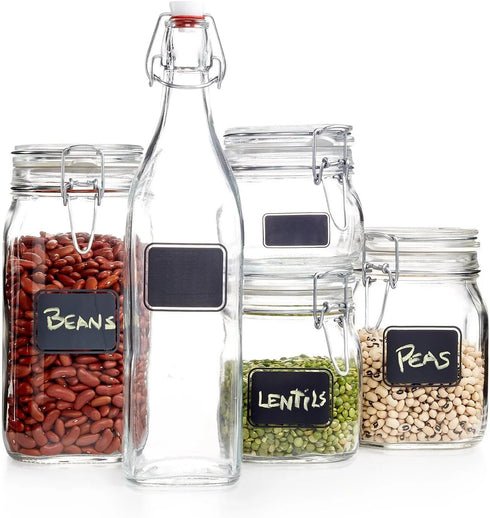 Bormioli Rocco Fido Square Clear Jar with Chalkboard, 33-3/4-Ounce...