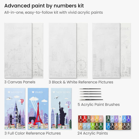 ARTEZA ARTZ-4763 Art-Adults-Paint-by-Number-Kits, Tri-Panel Cities...