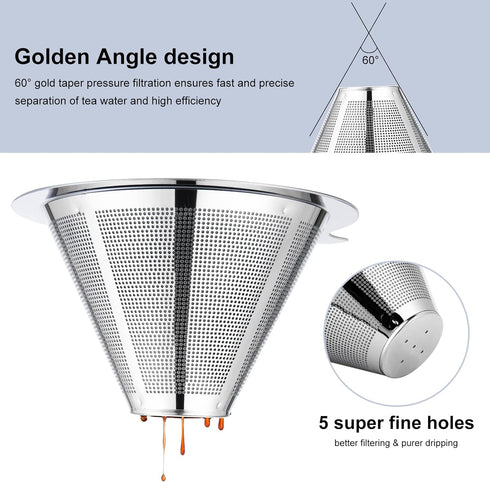 Pour Over Coffee Maker,Coffee Filter,Slow Drip Paperless Stainless Steel Cone Coffee Dripper(1 Cup)...