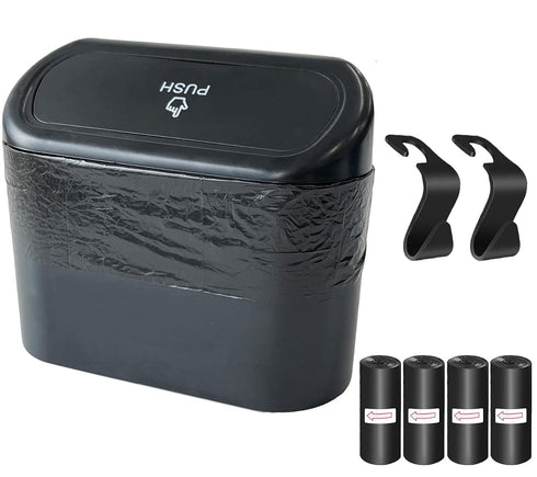 Kitbest Car Trash Can Bin with Lid, 60 pcs Trash Bags and 2 pcs Car Hooks. Mini Car Garbage Can, Dustbin Can Organizer Storage for Front Back Seat...