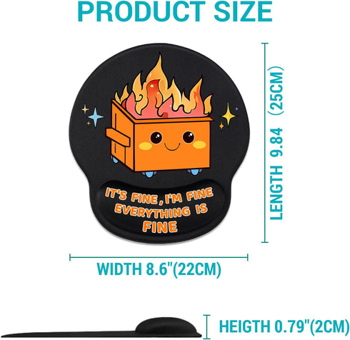Cute Funny Ergonomic Mouse Pad with Wrist Support, Dumpster on Fire Gel Mouse Pads Wrist Rest, Comfortable Pain Relief Mousepad with Non-Slip PU B...