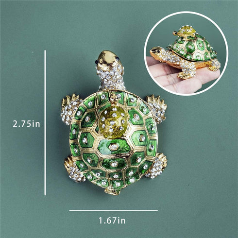 YU FENG Crystals Bejeweled Turtle Trinket Box Hinged Enameled Mother-Child Tortoise Animal Figurine Jewelry Ring Holder Box...
