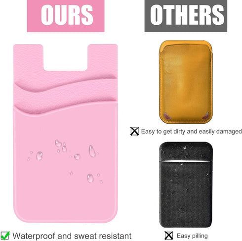 2Pack Phone Wallet,Silicone Credit Card Holder Stick on Double Pocket for Back of Cell Phone case-Sky Blue,Pink......