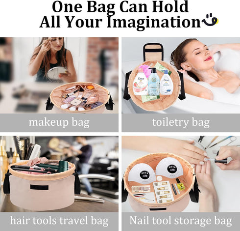 Barrel Drawstring Makeup Bag Large Travel Makeup Bag,Portable Large Capacity Cosmetic Bag Toiletry Organizer for Travel Accessories Make Up Essent...