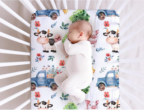 Farm Animal Baby Crib Sheets for Standard Crib Toddler Mattress Sheets Sheep Cow Pig Neutral Fitted Crib Sheet Toddler Bed Sheet Stretchy Portable...