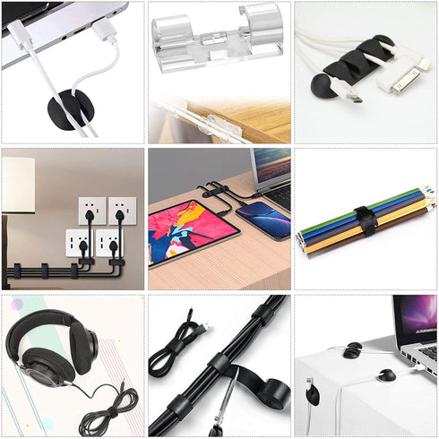 Cord Management Organizer Kit 4 Cable Sleeve split with 41Self Adhesive Cable Clips Holder, 10pcs and 2 Roll Self Adhesive tie and 100 Fastening C...