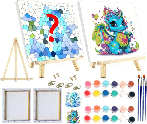 2 Pack Framed and Easel Cute Paint by Numbers Kit for Kids,Dragon Paint by Number for Kids Ages 8-12,Easy DIY Acrylic Oil Painting Kits on Canvas ...