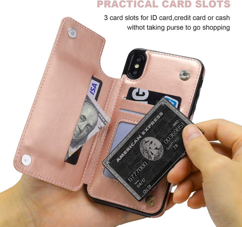 iPhone Xs Max Wallet Case with Card Holder,OT ONETOP Premium PU Leather Kickstand Card Slots Case,Double Magnetic Clasp and Durable Shockproof Cov...