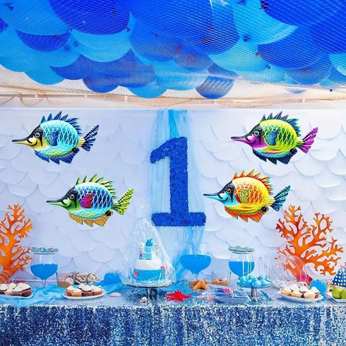 HHgrowe Metal fish art wall decor ocean beach swimming pool garden decoration indoor and outdoor home hanging decoration Sculpture Statue 4PC...