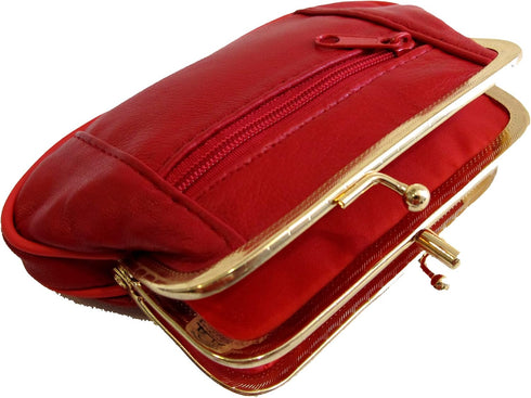 Womens Leather Mini Wallet ID Credit Cards Cash Coin Holder Case Organizer Purse with Framed & Zipper Closures - RED, (COIN03-RED)...