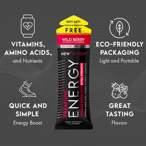 Extra Strength Energy Shots, Caffeine Energy Shots with Vitamin B & Amino Acids, Sugar-Free Vitamin Energy Shot, 1.7 fl oz, Raspberry, 4 Count...
