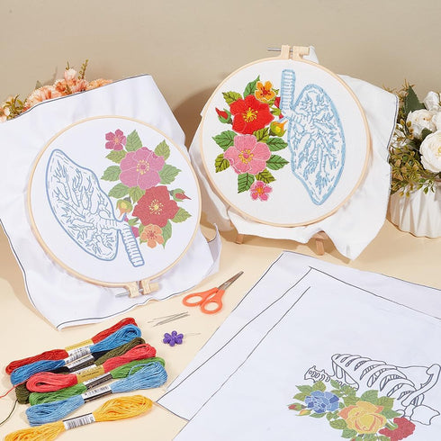 BEUNITONE 4 PCS Brain Embroidery Kit Heart Flower Cross Stitch Kit for Adults Lung Embroidery Starter Kit Bone Needlepoint Kit for Beginners Inner...