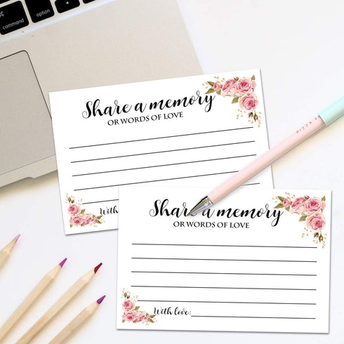 Giftideaworkshop 50 Floral Share A Memory Cards for Celebration of Life Birthday Anniversary Memorial Funeral Graduation Bridal Shower Game, Guest...