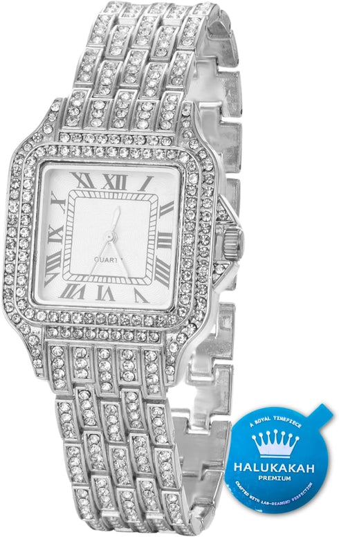 Halukakah Men's Diamond Watch - HORIZON - Iced Out 18K Real Gold/Rose Gold/Platinum White Gold Plated 33MM Width Square Dial Quartz Wristband 8",C...