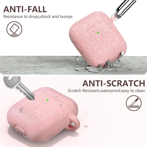 Flower Engraved Case for AirPods 2nd/1st Generation 2019, Soft Silicone AirPods Case Cover for AirPod 2/1 Gen Case Cover Charging Case with Clean ...