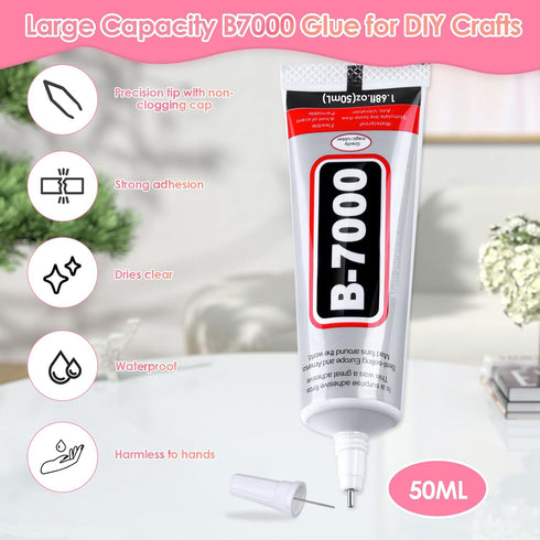 B-7000 Glue Clear for Rhinestone Crafts, B7000 Adhesive Jewelry Glue with Dotting Pen Tool, Wax Pencil and Tweezer for DIY Craft Face Makeup Shoes...