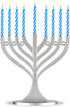 Zion Judaica Mini Classic Menorah with Mini Birthday Size Hanukkah Candles - Satin Silver Small Travel Minorah with 44 Blue and White Spiral Chanu...