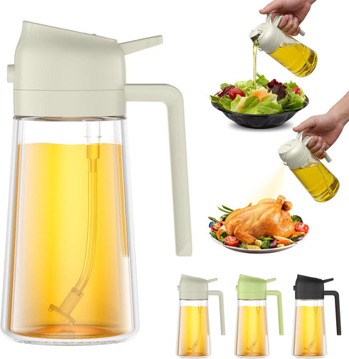 Oil Dispenser for Kitchen, 2 in 1 Olive Oil Dispenser Bottle, 17oz/500ml Glass Oil Dispenser Bottle & Oil Spray Bottle,Oil Sprayer for Cooking, Ki...
