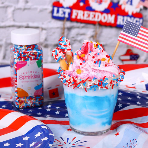 Patriotic Sprinkles for Cake Decorating, Red White and Blue Sprinkles, Food Grade 4th of July Gold Sprinkles Star Sprinkles for Cupcake Cake Ice C...