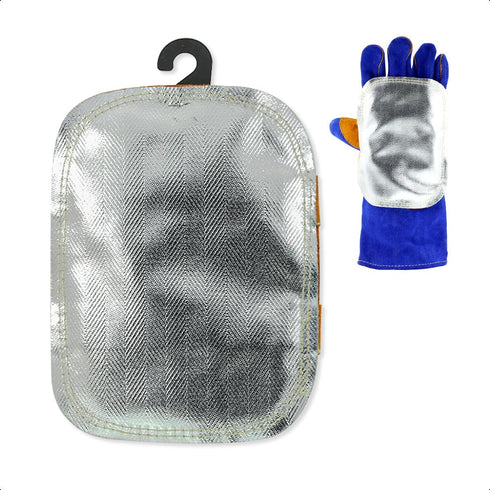 Hand Heat Shield High Temperature Hand Pad Split Cowhide Leather Aluminized Back Welding Gloves Welding Heat Deflector PK-1...