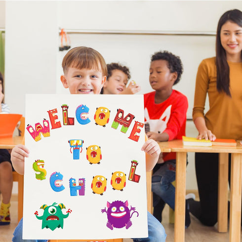 Tenare 133 Pcs Monster Bulletin Board Letters Back to School Rainbow Alphabet Cutouts Set 110 Uppercase Poster Board Letters 23 Symbols ABC Letter...