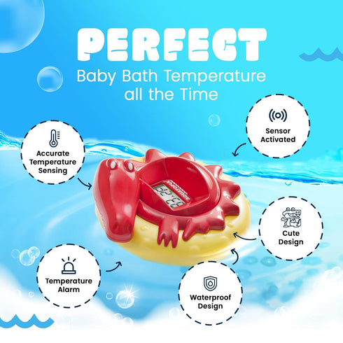 Aquatopia Charlie Crocodile Baby Bath Thermometer with Digital Audible Alarm, Floating Toy, Beeps Too Hot or Too Cold, Red...