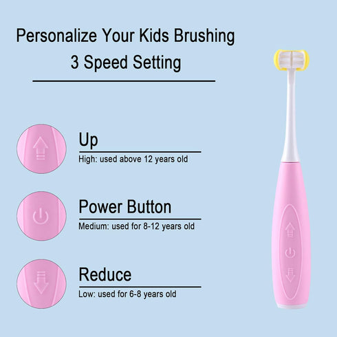 Kids Auto Toothbrush, U31 Sonic Electric Toothbrushes, Food Grade Silicone Soft Bristles, 2 Brush Heads (Pink-Regular)...