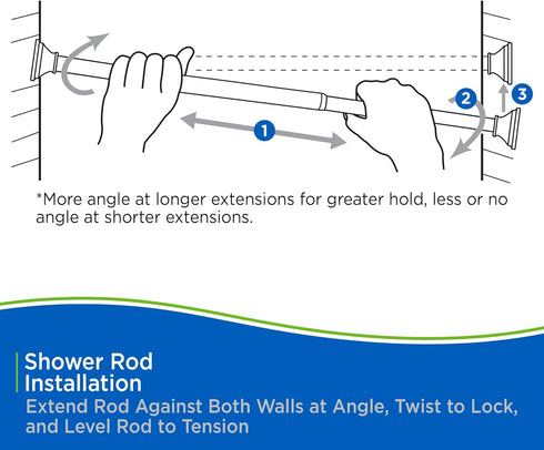 Kenney KN609C/10 Twist & Fit No Tools Camlock Tension Easy Install Shower Curtain Rod with Non-Slip, Non-Scratch Ends, 42-72" Adjustable Length, W...