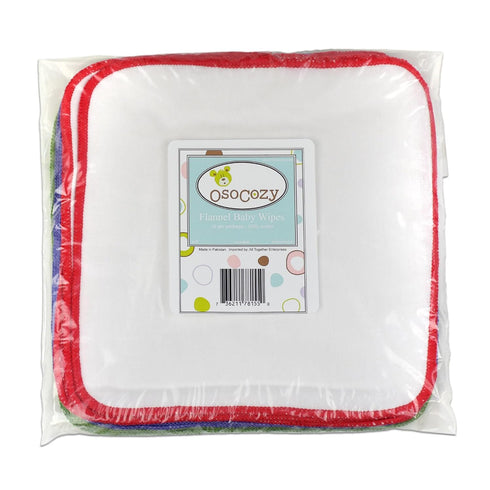 OsoCozy Flannel Cloth Baby Wipes - Reusable & Washable Saves Money - White 100% Cotton - Soft and Durable - Colorful Stitching - 8 x 8 inches, 15 ...