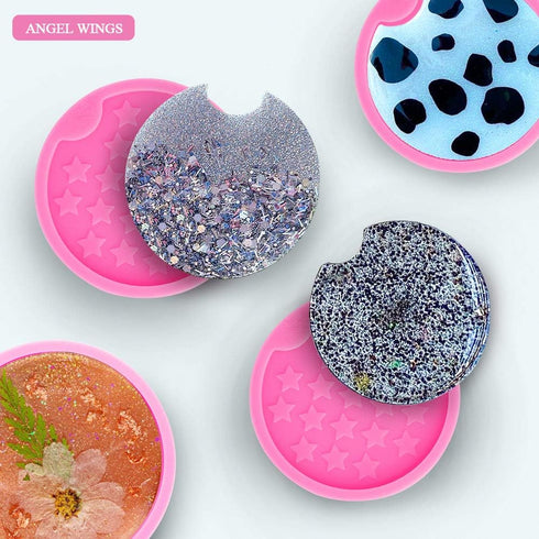 2PCS Car Coaster Molds Diameter 2.5/2.8 inches Round Coaster Silicone Mold Star Pattern Super Glossy Resin Silicone Mold DIY Epoxy Mould Polymer C...