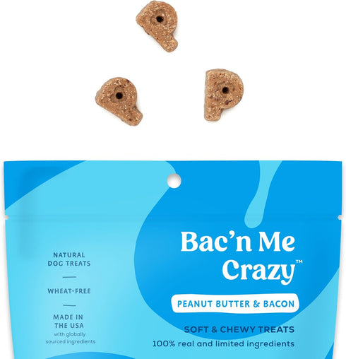 Poke's Bac'n Me Crazy Treats for Dogs, Limited Ingredient & Natural Dog Treats, Wheat-Free & Made in The USA, Bacon & Peanut Butter Soft & Chewy T...