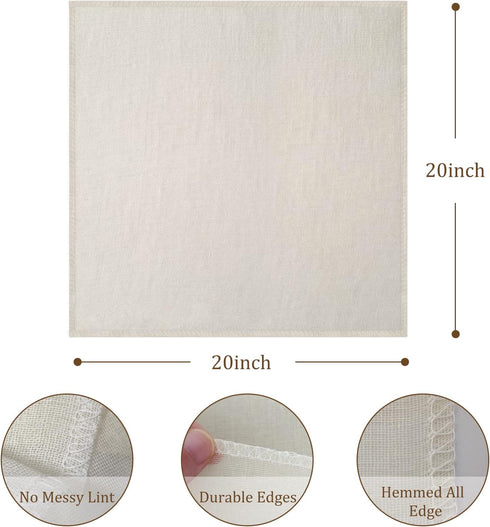 Cheesecloth, Precut 20x20Inch, Grade 90 Hemmed Cheese Cloths for Cooking Reusable and Washable, 100% Unbleached Pure Cotton Muslin Cloths for Stra...